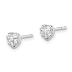 Sterling Silver Rhodium-plated CZ Heart Post Earrings - 7