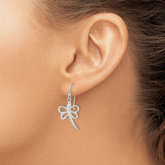 Sterling Silver CZ Dragonfly Shepherd Hook Earrings