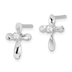 Sterling Silver Rhodium-plated Polished CZ Cross Post Earrings - 2