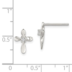 Sterling Silver Rhodium-plated Polished CZ Cross Post Earrings - 2