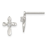 Sterling Silver Rhodium-plated Polished CZ Cross Post Earrings - 2