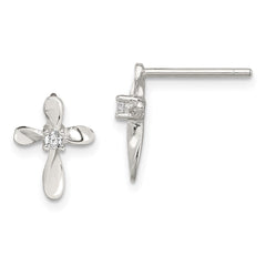 Sterling Silver Rhodium-plated Polished CZ Cross Post Earrings - 2