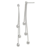 Sterling Silver Polished 3-Strand Beaded Post Dangle Earrings
