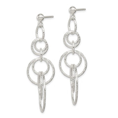 Sterling Silver Polished & Textured Circle Links Post Dangle Earrings
