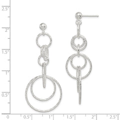 Sterling Silver Polished & Textured Circle Links Post Dangle Earrings