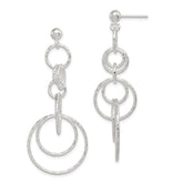 Sterling Silver Polished & Textured Circle Links Post Dangle Earrings