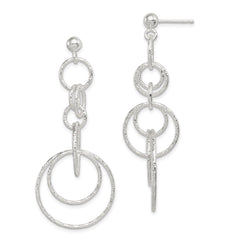 Sterling Silver Polished & Textured Circle Links Post Dangle Earrings
