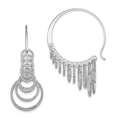 Sterling Silver Rhodium-plated D/C Graduated Circle Dangle Hoop Earrings