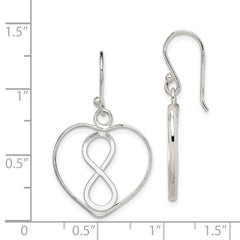 Sterling Silver Rhodium-plated Polished Infinity Open Heart Dangle Earrings