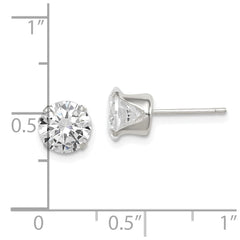 Sterling Silver Polished Round 7mm CZ Snap Set Stud Earrings