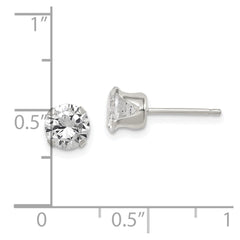 Sterling Silver Polished Round 6mm CZ Snap Set Stud Earrings