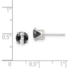 Sterling Silver Black & White 6mm Round CZ Snap-in Set Stud Earrings