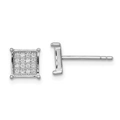 Sterling Silver Rhodium-plated Polished Pavâ CZ Square Post Earrings - 2