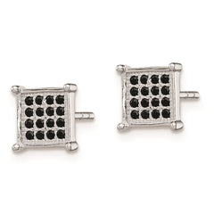Sterling Silver Rhodium-plated Black Pavâ CZ Square Post Earrings