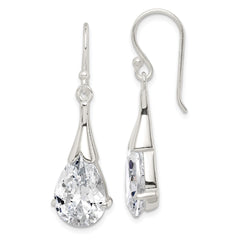 Sterling Silver Polished CZ Teardrop Dangle Earrings
