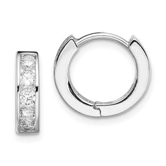 Sterling Silver Rhodium-plated CZ Hinged Hoop Earrings - 11