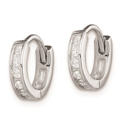 Sterling Silver Rhodium-plated CZ Hinged Hoop Earrings - 12