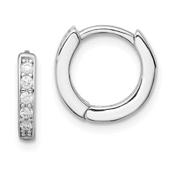 Sterling Silver Rhodium-plated CZ Hinged Hoop Earrings - 2