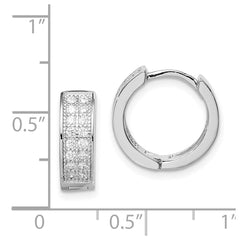 Sterling Silver Rhodium-plated CZ Hinged Hoop Earrings - 3