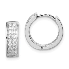 Sterling Silver Rhodium-plated CZ Hinged Hoop Earrings - 3