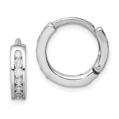Sterling Silver Rhodium-plated CZ Hinged Earrings - 2