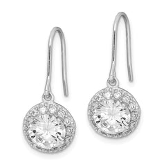 Sterling Silver Rhodium-plated Polished Round CZ Halo Dangle Earrings - 2