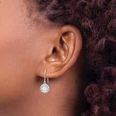 Sterling Silver Rhodium-plated Polished Round CZ Halo Dangle Earrings - 2
