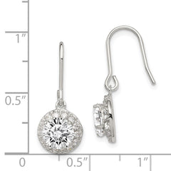 Sterling Silver Rhodium-plated Polished Round CZ Halo Dangle Earrings - 2