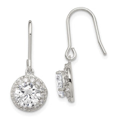 Sterling Silver Rhodium-plated Polished Round CZ Halo Dangle Earrings - 2