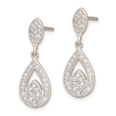 Sterling Silver Rhodium-plated CZ Pavâ Pear Dangle Post Earrings