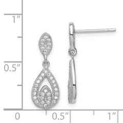 Sterling Silver Rhodium-plated CZ Pavâ Pear Dangle Post Earrings