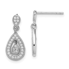 Sterling Silver Rhodium-plated CZ Pavâ Pear Dangle Post Earrings - 2