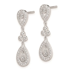 Sterling Silver Rhodium-plated CZ Pavâ Pear Dangle Post Earrings - 3