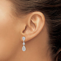 Sterling Silver Rhodium-plated CZ Pavâ Pear Dangle Post Earrings - 3