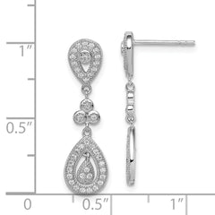 Sterling Silver Rhodium-plated CZ Pavâ Pear Dangle Post Earrings - 3