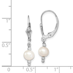 Sterling Silver Rhodium-plated 6-7mm White Semi-Round Freshwater Cultured Pearl Leverback Dangle Earrings - 2