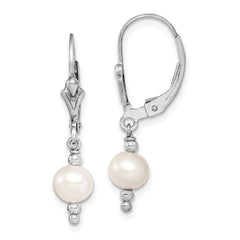 Sterling Silver Rhodium-plated 6-7mm White Semi-Round Freshwater Cultured Pearl Leverback Dangle Earrings - 2