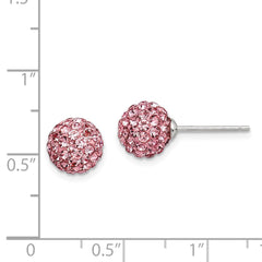 Sterling Silver Rhodium-plated 8mm Pink Czech Crystal Post Earrings