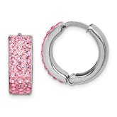 Sterling Silver RH-plated Pink Preciosa Crystal Hinged Hoop Earrings