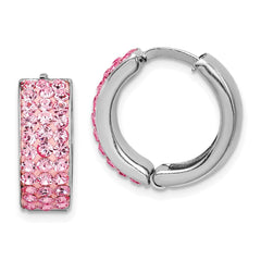 Sterling Silver RH-plated Pink Preciosa Crystal Hinged Hoop Earrings