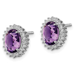 Sterling Silver Rhodium-plated Amethyst and Diamond Earrings - 3
