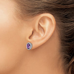 Sterling Silver Rhodium-plated Amethyst and Diamond Earrings - 3