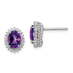 Sterling Silver Rhodium-plated Amethyst and Diamond Earrings - 3