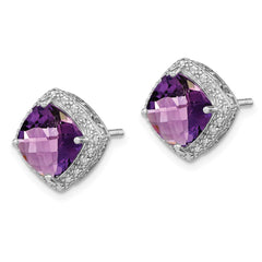 Sterling Silver Rhodium-plated Amethyst and Diamond Earrings - 4