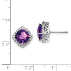 Sterling Silver Rhodium-plated Amethyst and Diamond Earrings - 4
