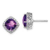 Sterling Silver Rhodium-plated Amethyst and Diamond Earrings - 4