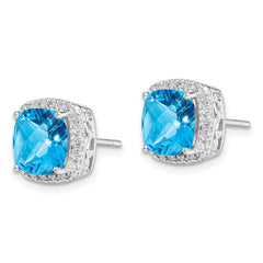 Sterling Silver Rhodium-plated Blue Topaz and Diamond Earrings - 6