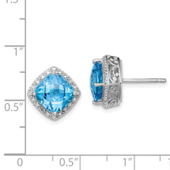 Sterling Silver Rhodium-plated Blue Topaz and Diamond Earrings - 6