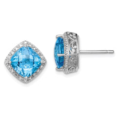 Sterling Silver Rhodium-plated Blue Topaz and Diamond Earrings - 6