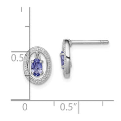 Sterling Silver Rhodium Plated Diamond & Tanzanite Oval Post Earrings - 2